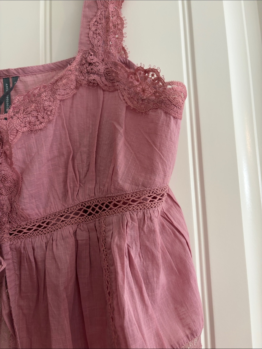 Anthropologie Dusty Rose Lace-Trim Tank Top - Picture 4 of 7